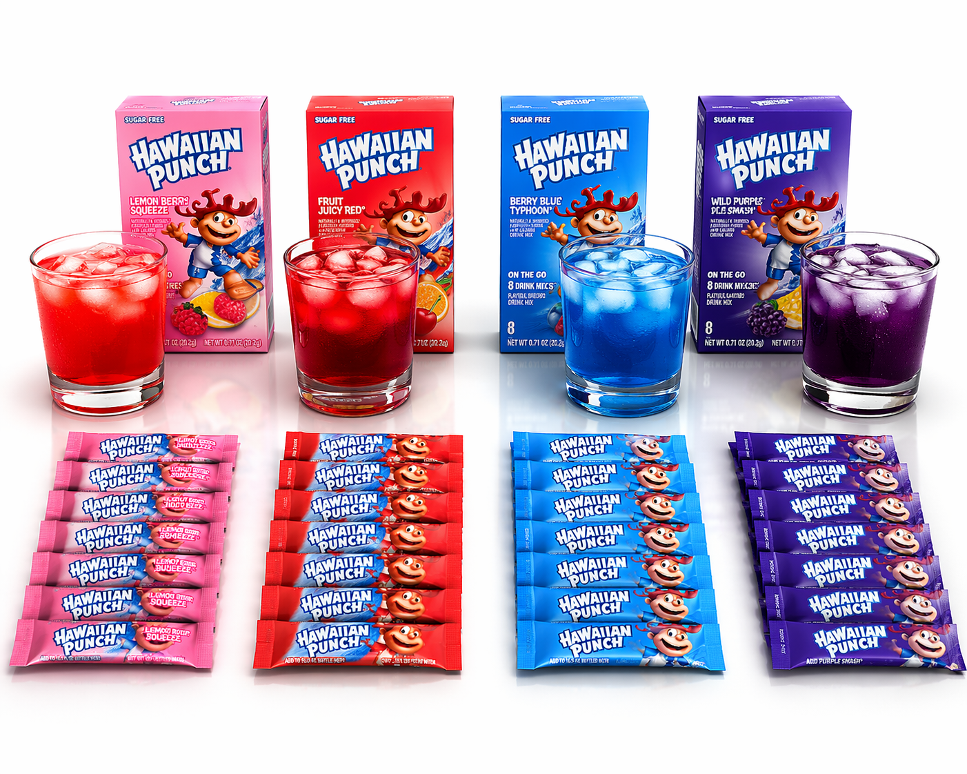 6x Hawaiian Punch Magic Mix Genie Wishes Go Singles Drink Mix Water Beverage 8 Sticks Per Pack Sugar Free