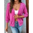 thumbnail image 6 of Womens Summer Cropped Cardigan 3/4 Sleeve Button Up Thin Crochet Knit Shrug Sweater Rose Red XL, 6 of 9