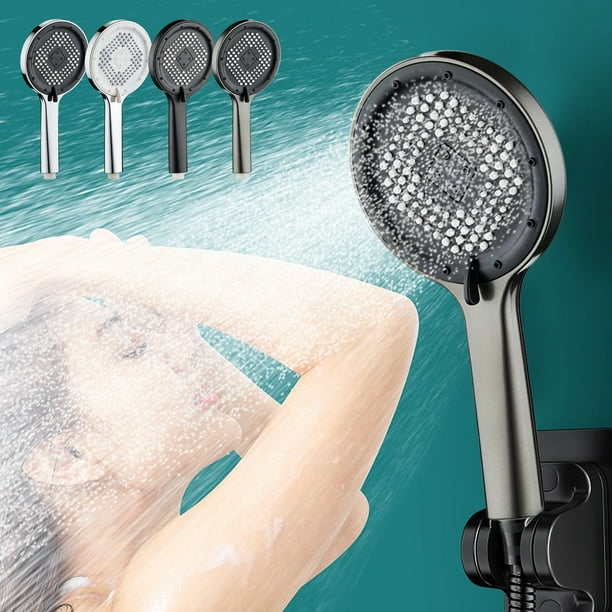 Cabezal de ducha de mano de alta presión | 5 modos de pulverización ajustables | Filtro de agua dura sin boquillas obstruidas | Material ABS | Para Niños Mayores Familia | Fácil de instalar | Gris