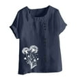 thumbnail image 5 of Xdegoge Clothes Under 5.00 Linen Shirts for Women Short Sleeve Crewneck Shirts Casual Floral Summer Tops Oversized Cute Tshirts Beach Vacation Clothes Pullover Blouses Lounge Tunic Tees, 5 of 5