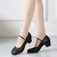 thumbnail image 6 of Black Women Transparent Chiffon Latin Dance Shoes Adult Practice Mid Heel Ballet Style, 6 of 9