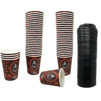 50 Count High Quality Disposable Paper Hot Coffee Cups with Recyclable Lids, Perfect For Hot Drinks Tea & Coffee, Coffee Shops And Bars (8oz, Coffee Bean Design)