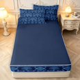 thumbnail image 4 of Homewish Retro Aztec Nature Tree Zipper Queen Comforter Set with Fitted Sheet and 2 Pillowcases,Vintage Botanical Zipper Bedding Set,Navy,Navy Blue Reversible,4pcs, 4 of 8