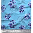 thumbnail image 1 of Soimoi Blue Cotton Poplin Fabric Leaves & Alba Rose Floral Printed Craft Fabric by the Yard 42 Inch Wide, 1 of 3