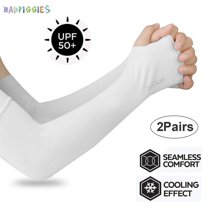 BadPiggies 2 Pairs UV Protection Cooling Arm Sleeves, UPF 50  Men & Women Long Sun Protection Sports Sleeves Tattoo Cover Up With Thumb Holes (White)