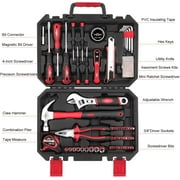 EXCITED WORK 100 Piece Home Repair Tool Kit, General House Hand Tool Set with Plastic Storage Case- Socket Wrench Hammer