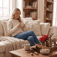 thumbnail image 2 of Sm:)e Beige Christmas Tree Star Faux Fur Embroidered Plush Pillow Covers 18x18 Inch Set of 2, Cushion Covers for Sofa Home Decor, 2 of 8