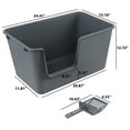 thumbnail image 2 of Gloreen 2-Pack Plastic High Sides Cat Litter Box, Open Top Cat Litter Box with Scoop, Grey, 2 of 7