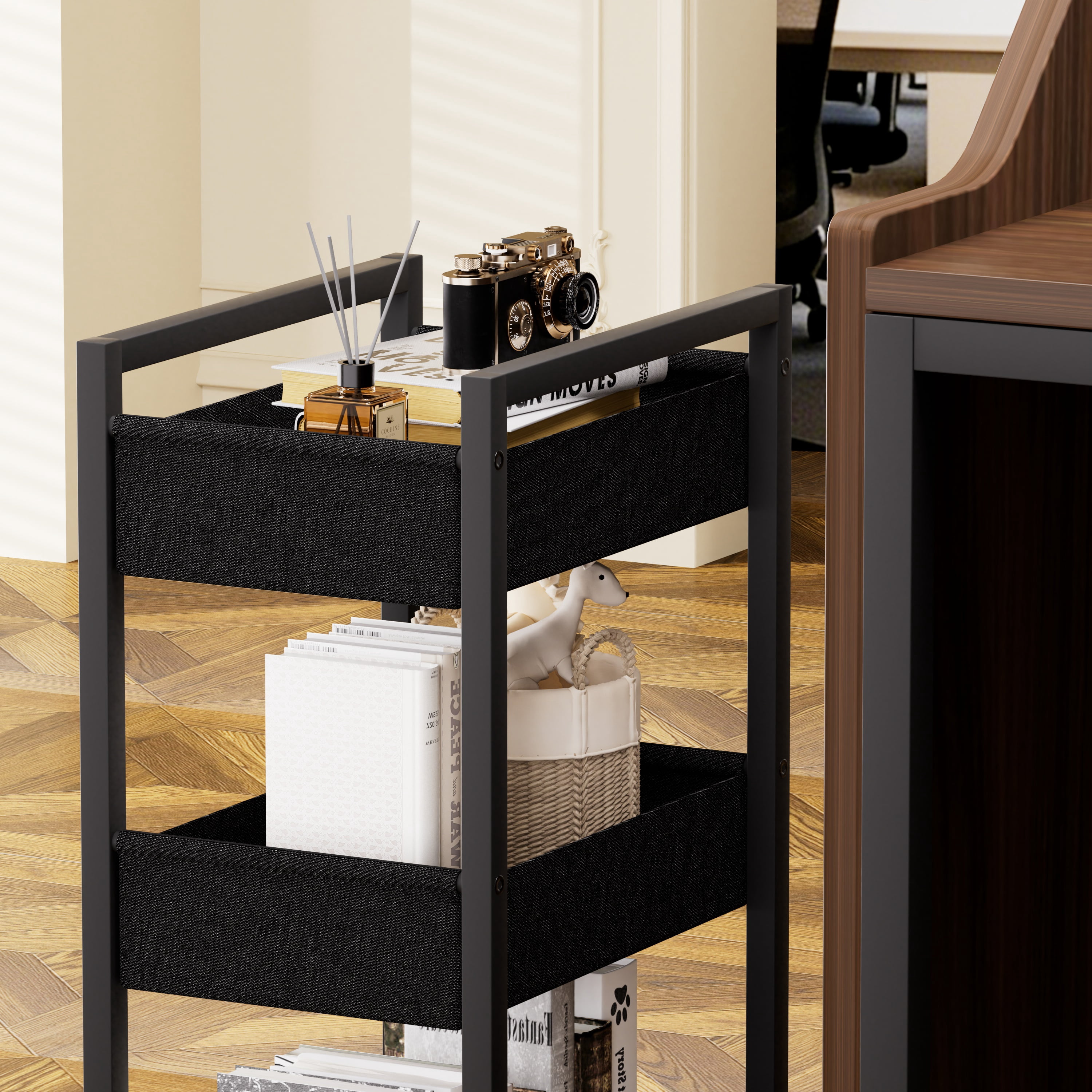 Astoutdoor 46.5 in Reception Desk with Storage Cabinet, Front Desk, Retail Checkout Counter, Walnut+Black