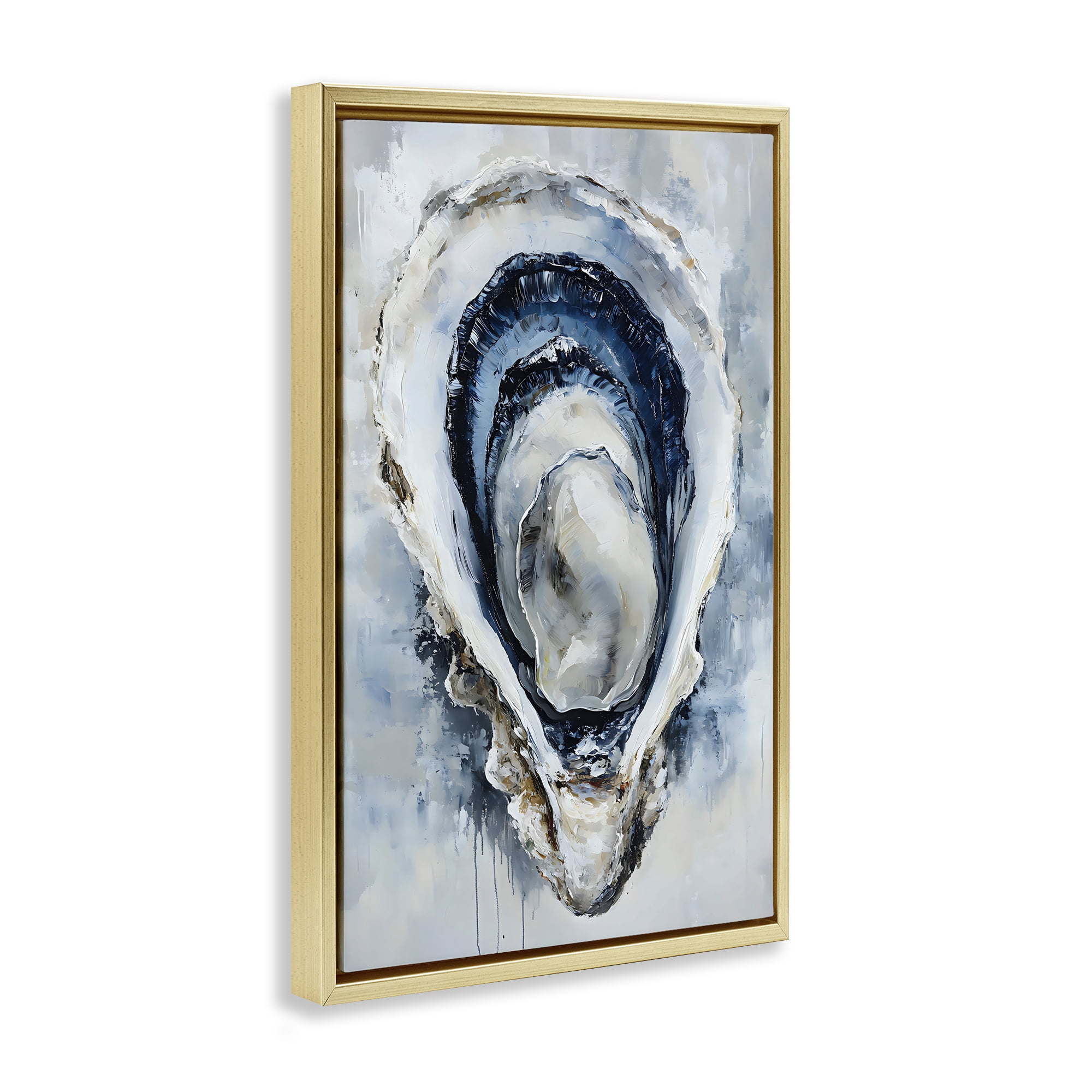 Stupell Industries Blue Oyster Shell Interior Gold Framed Floater Canvas Wall Art, design by Creative Studio