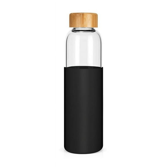 Glass Water Bottles 500ml Borosilicate with Bamboo Lid,Non-Slip Silicone Sleeve,Reusable Glass Bottle for Men and Women