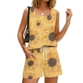 thumbnail image 6 of BOMYJESK Womens Sets Tank Square Neck Sleeveless Cute Floral Print Matching Lounge Sets Elastic Waisted Plus Size Beach Vacation Clothes with Pockets 2026 Summer Yellow M, 6 of 8