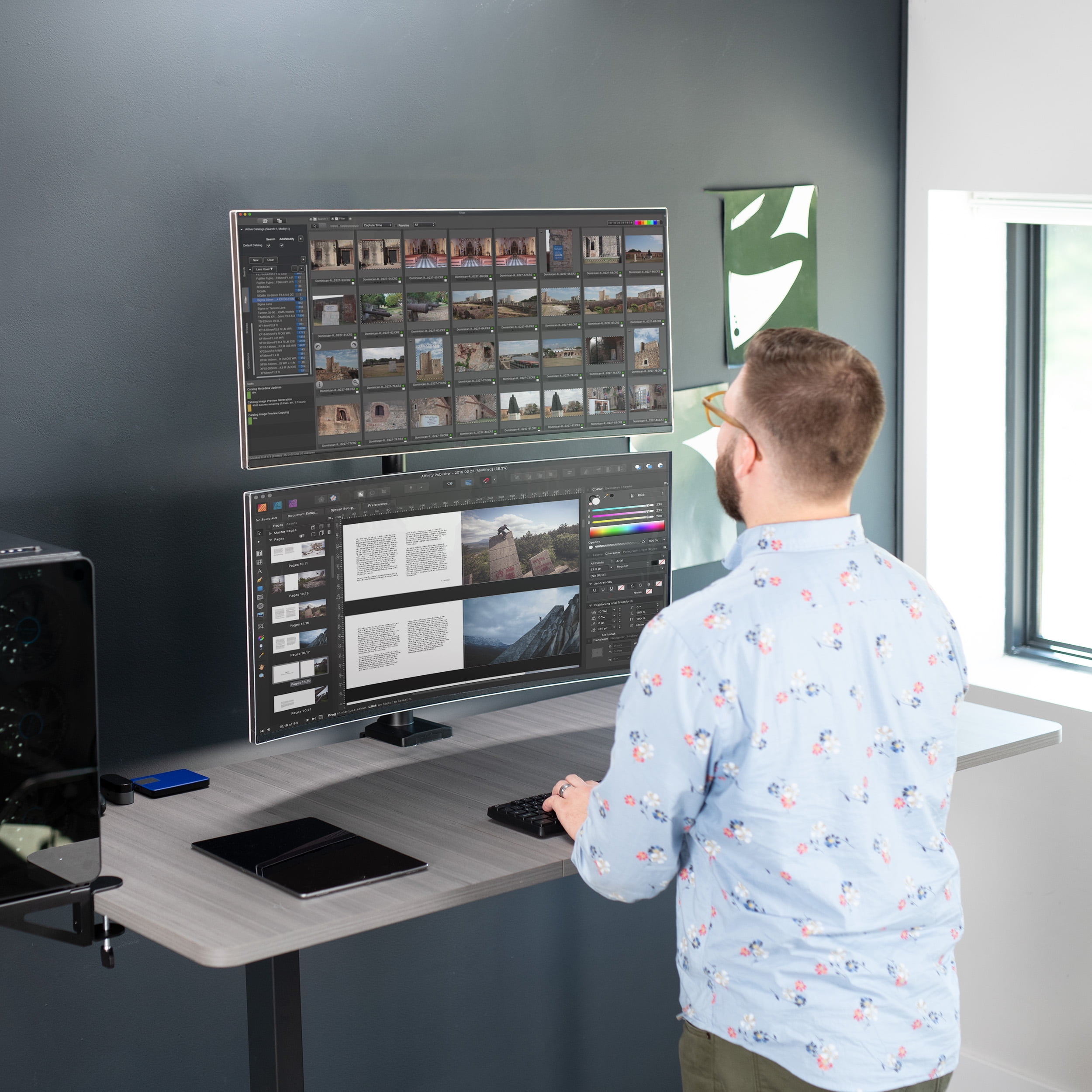 VIVO Ultra Wide Dual Monitor Mount, Tall Stand, Fits up to 43" Computer Screens