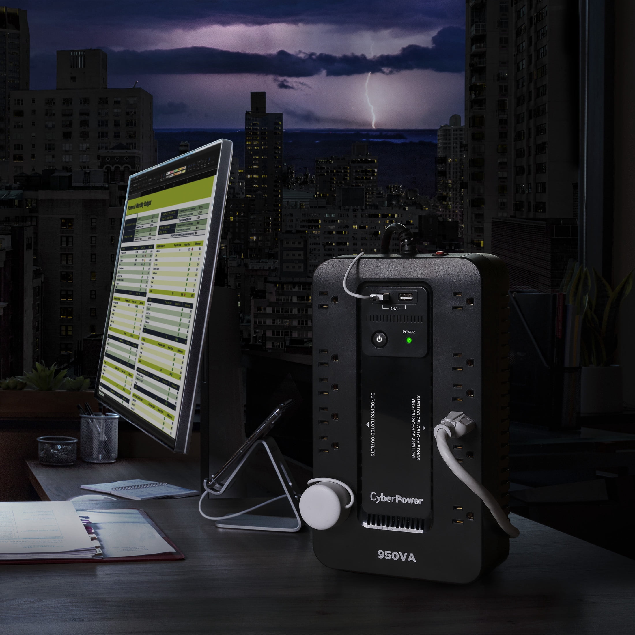 CyberPower SX950U Battery Backup UPS, 950VA/510W, 120V, 12 Outlets, USB, Surge, Cable & Manual Included