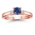 thumbnail image 4 of Gem Stone King 18K Rose Gold Plated Silver Blue Created Sapphire and White Lab Grown Diamond 3-Stone Engagement Ring for Women (0.73 Cttw, Gemstone September Birthstone, Size 9), 4 of 4