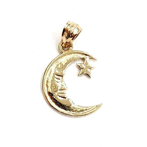 New 14k yellow gold moon and star pendant charm astronomy gift fine jewelry 1.1g