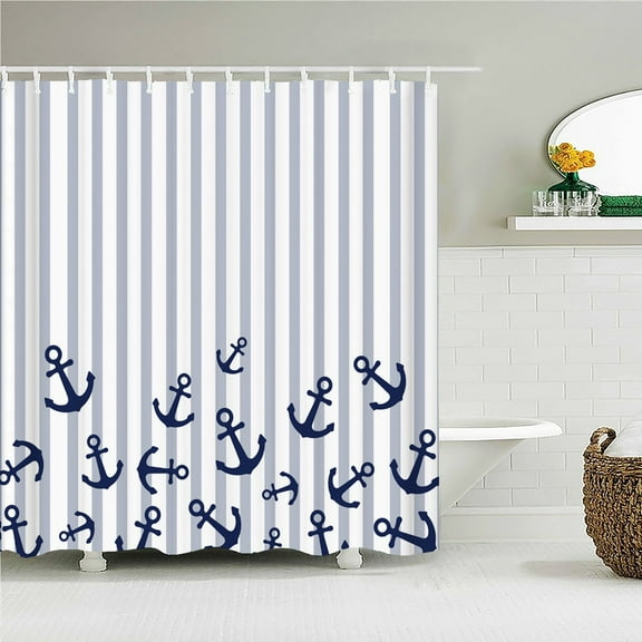 High Quality Nautical Anchor 3D Printed Fabric Shower Curtains Waterproof Bathroom Curtain Bathroom Decor with 12