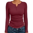 thumbnail image 1 of Camisetas de Larga para Mujer, Estilo Henley, Informales, para Otoño Tops Ajustados, Camisetas Básicas de Canalé Rojo Vino M, 1 of 8