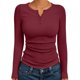 thumbnail image 1 of Camisetas de Larga para Mujer, Estilo Henley, Informales, para Otoño Tops Ajustados, Camisetas Básicas de Canalé Rojo Vino M, 1 of 8