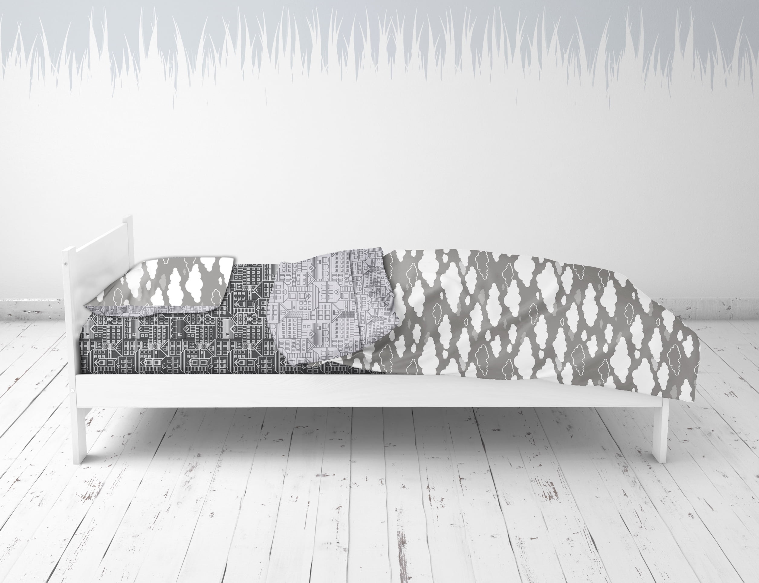 Bacati - Clouds in the City White/Grey 4 pc Toddler Bedding Set