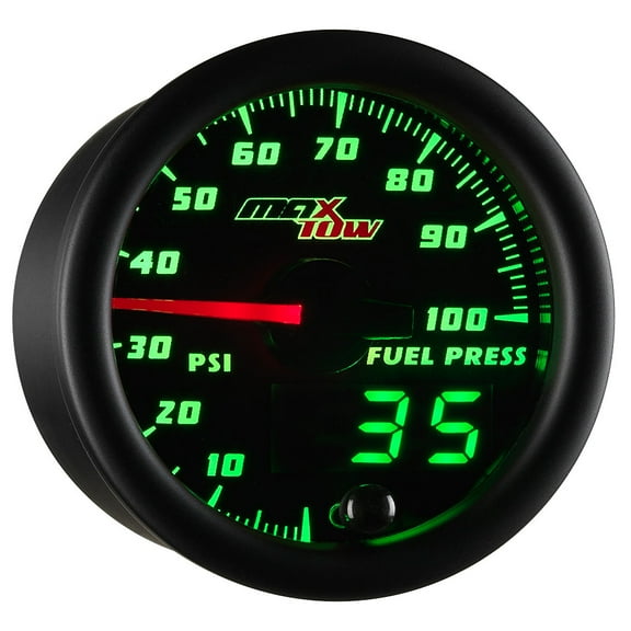 MaxTow | Black & Green Double Vision Series 100 PSI Fuel Pressure Gauge for Trucks
