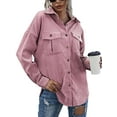 thumbnail image 4 of Seyurigaoka Women Juniors Shacket Corduroy Shirt Jacket, Solid Color Lapel Outerwear with Pockets, 4 of 7