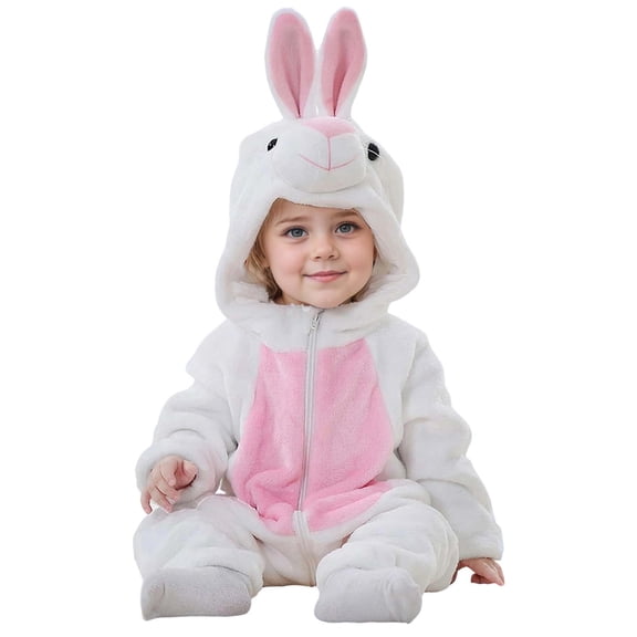 LIIPEE Boys Romper Kids Long Sleeve Cartoon Hooded Flannel Jumpsuit Infant Toddler Soft Warm Cozy Dress Up Party Performance Bodysuit Comfortable Breathable Cute Daily Onesie,White,3-4 Years