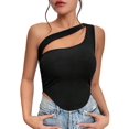thumbnail image 2 of Womens One Shoulder Sports Bra Sleeveless Workout Yoga Bra Backless Summer Crop Tank Tops Black M, 2 of 9