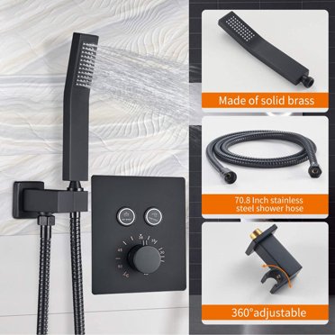 BWE Matte Black Shower Faucet System – 16" Rainfall Head, Mixer Valve, 5 Year Warranty