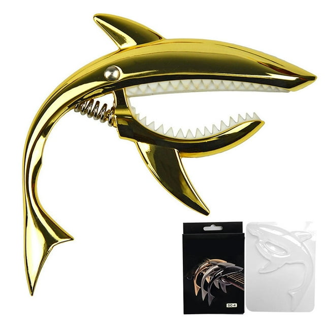 Zinc Alloy Shark Capo, Soft Elastic Clip for Acoustic Guitar, Ukulele, Mandolin, Banjo, Gold
