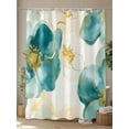 thumbnail image 4 of Shower Curtain, Abstract Floral White Green Flower Gold Line Retro Petals Washable Shower Curtain with Hooks Bath Decor Fabric Shower Curtains for Bathroom, Hotel, Stalls, Bathtubs, 72x72 Inch, 4 of 6
