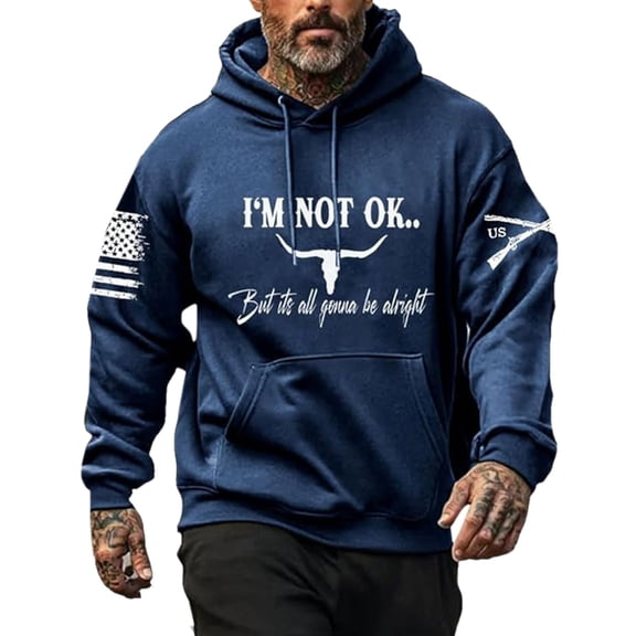 Men Hoodies Veteran Patriotic Sports Drop Shoulder Print Hoodie with Pocket Fall Lightweight Streetwear Loose Graphic Hoodies