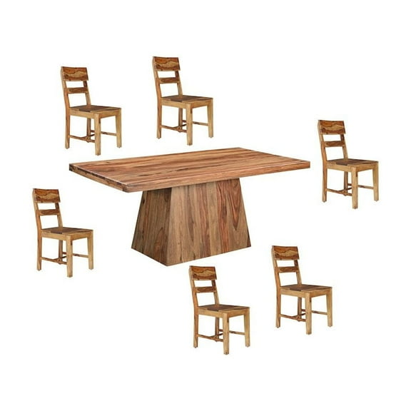 Taran Designs Marin 7-piece Upholstered Live Edge Solid Wood Dining Set, Brown