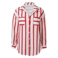 thumbnail image 2 of Striped Shirt Womens Long Sleeve Fashion Casual Collar Regular Fit Button Down Shirt Comfortable Lightweight Classic Blouse with Pocket Red XXL, 2 of 4