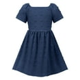 thumbnail image 2 of BRGZLK Girls Summer Dress Trendy Solid Color Ruffle Sleeve Round Neck Tiered A-Line Dress Casual Tie Back Princess Dress Navy 7-8 years, 2 of 6