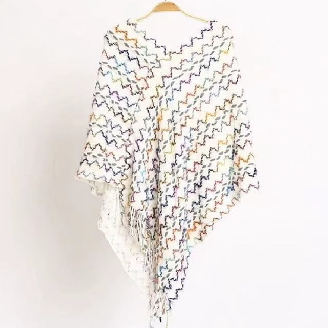 Poncho à Franges pour Femmes avec Pompons, Châle Foulard Tricoté à Franges, Pashminas, Chandail, Cape Chandail, Cadeaux pour Femmes, Chandail, Châle à Ourlet à Franges, Cape