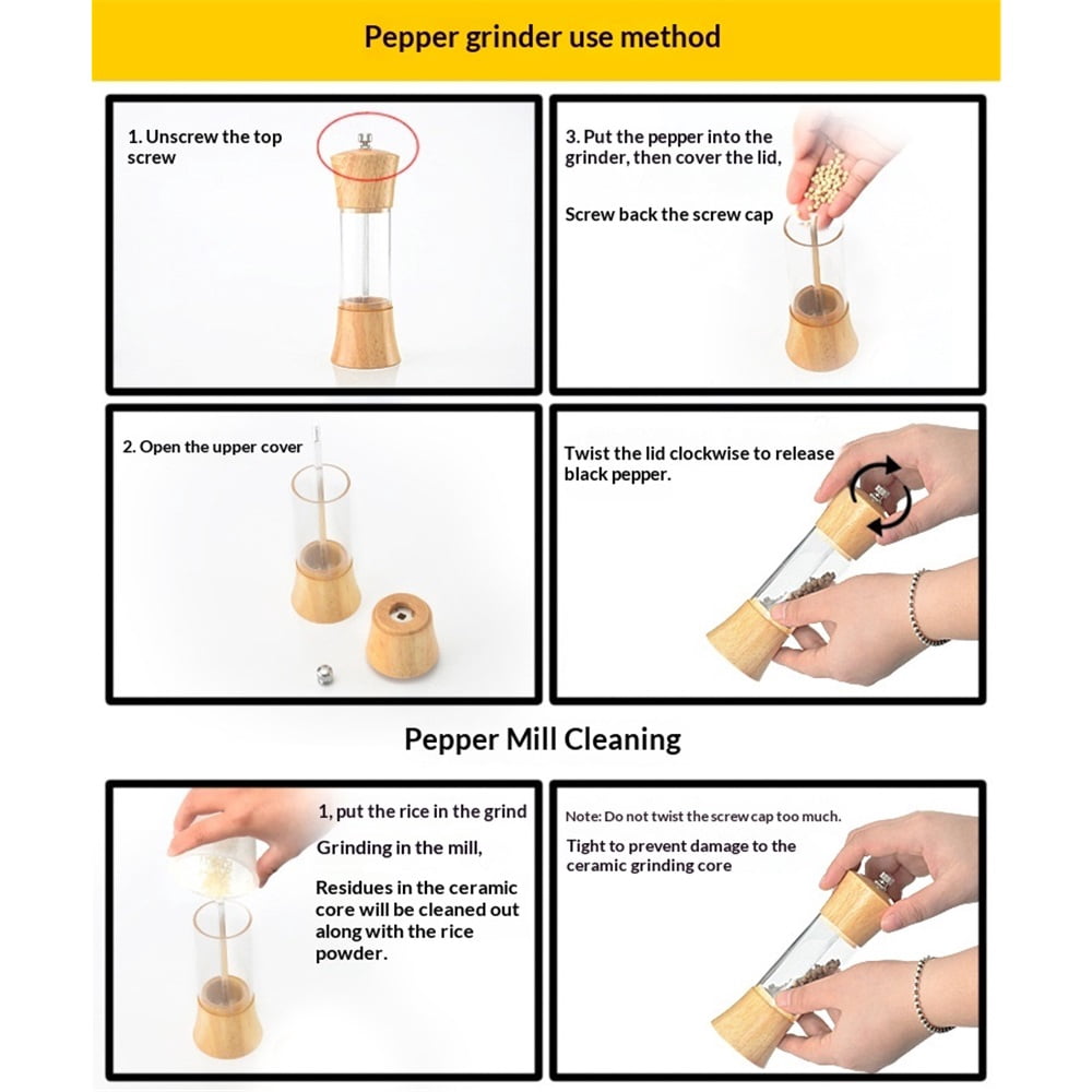 Pepper Mill, Pepper Grinder Set, Body Refillable Mills 1pcs, Adjustable Salt Grinder Shaker for Home,Kitche,Exquisite Appearance also Suitable for Restaurant Decoration