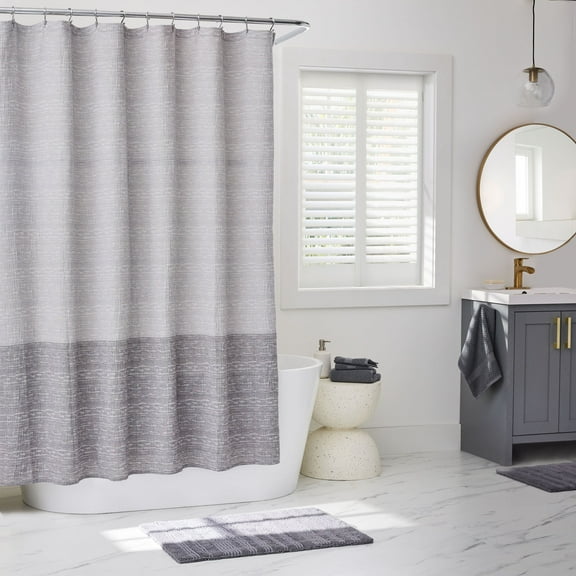Better Homes and Gardens Gray Color Block Boucle Cotton/Poly Shower Curtain, 72" x 72"