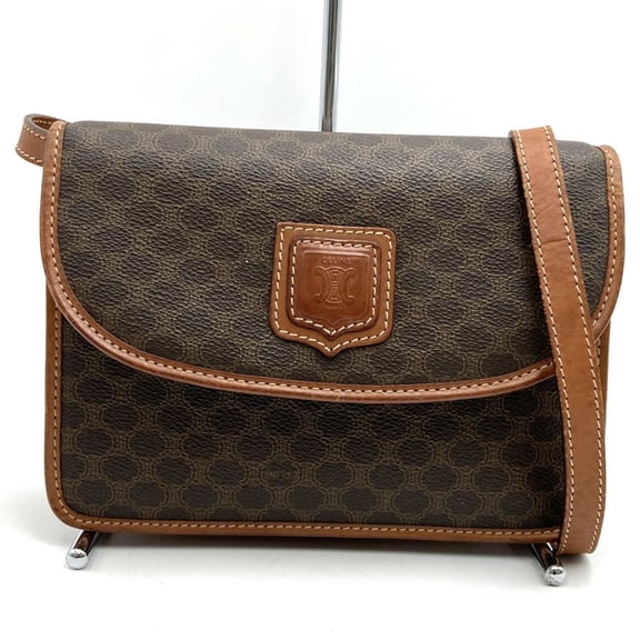 Pre-Owned CELINE M11 Macadam Shoulder Bag in Brown Leather for Men and Women (Good)