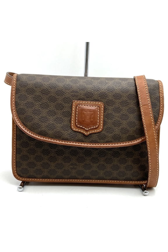 Pre-Owned CELINE M11 Macadam Shoulder Bag in Brown Leather for Men and Women (Good)