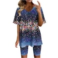 thumbnail image 2 of Ensembles 2 Pcs pour Femmes Mode Blouse à Col en V Manches Courtes Hauts Shorts Costume Décontracté Ensembles Assortis en Liquidation, 2 of 4
