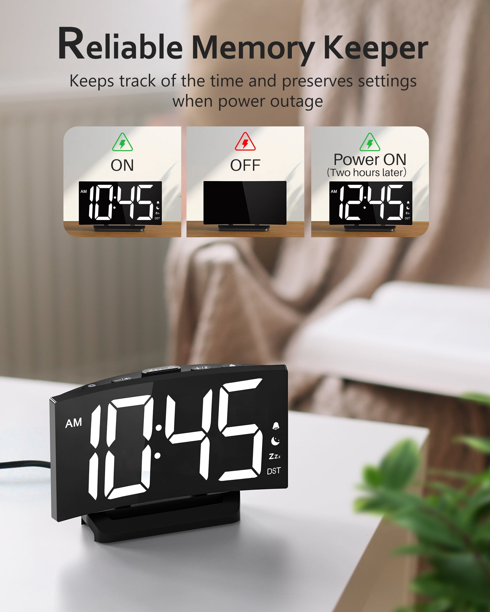 MPOW Digital Alarm Clock for Bedrooms, Digital Clock with Customizable Night Mode, 5 Levels Brightness+Off, 2 Volume, 3 Alarm Tones, Snooze, USB Charging Port, Power-Off Memory, 12/24H/DST Beside