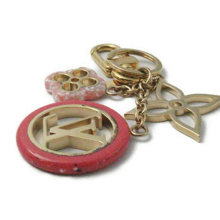 Louis Vuitton Round Leather Keychain Bag Charm Red Gold Free Shipping