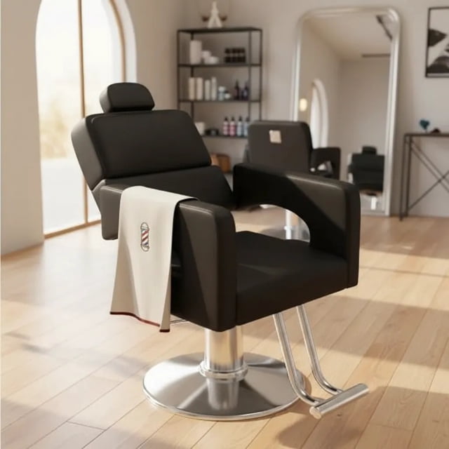 Silla De Barbería Negra Reclinable Con Base Hidráulica