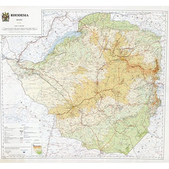 Iconic Arts Laminated 25x24 Poster: Physical Map - Rhodesian Maps Archive of Rhodesia