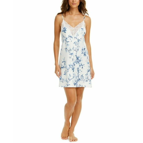 Linea Donatella Aviary Lace-Trim Floral-Print Satin Chemise Nightgown,