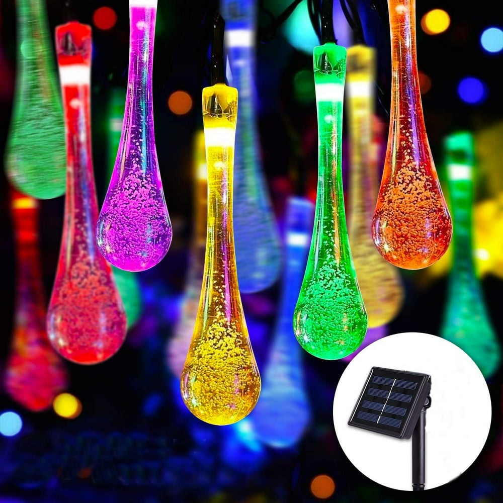 Water Drop Solar Powered 30 LED String Lights Waterproof 21.3ft 8 Modes ...