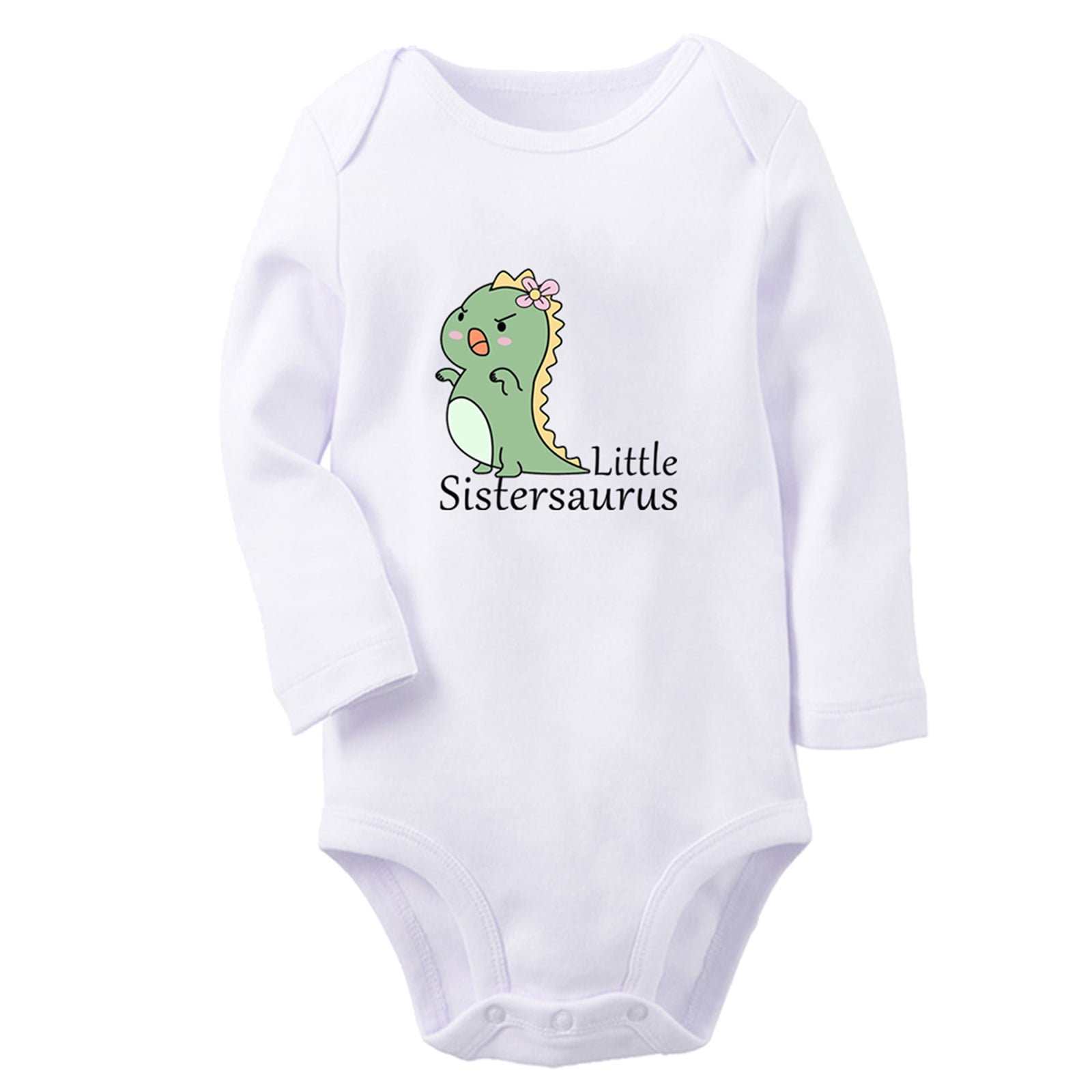iDzn Little Sistersaurus Funny Rompers, Newborn Baby Unisex Bodysuits, Infant Jumpsuits, Toddler Kids Long Sleeve Oufits (White, 0-6 Months)