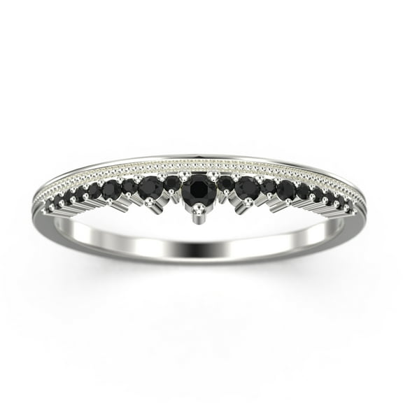 0.25ct Crown black diamond moissanite 18K White Gold Over Silver Wedding Band Engagement Ring
