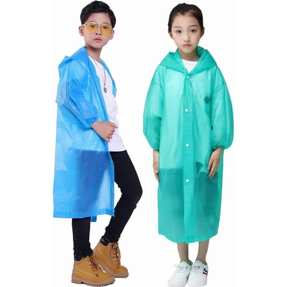 Raincoat Rain Poncho for Kids, 2Pack Reusable EVA Rain Coats for 6-14 Boys Girls, Rain Jackets Gear with Hood